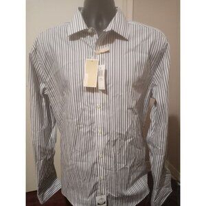 Michael Kors Mens Dress Shirt Blue & White Stripe slim fit (2XL) 17 34/35 NWT